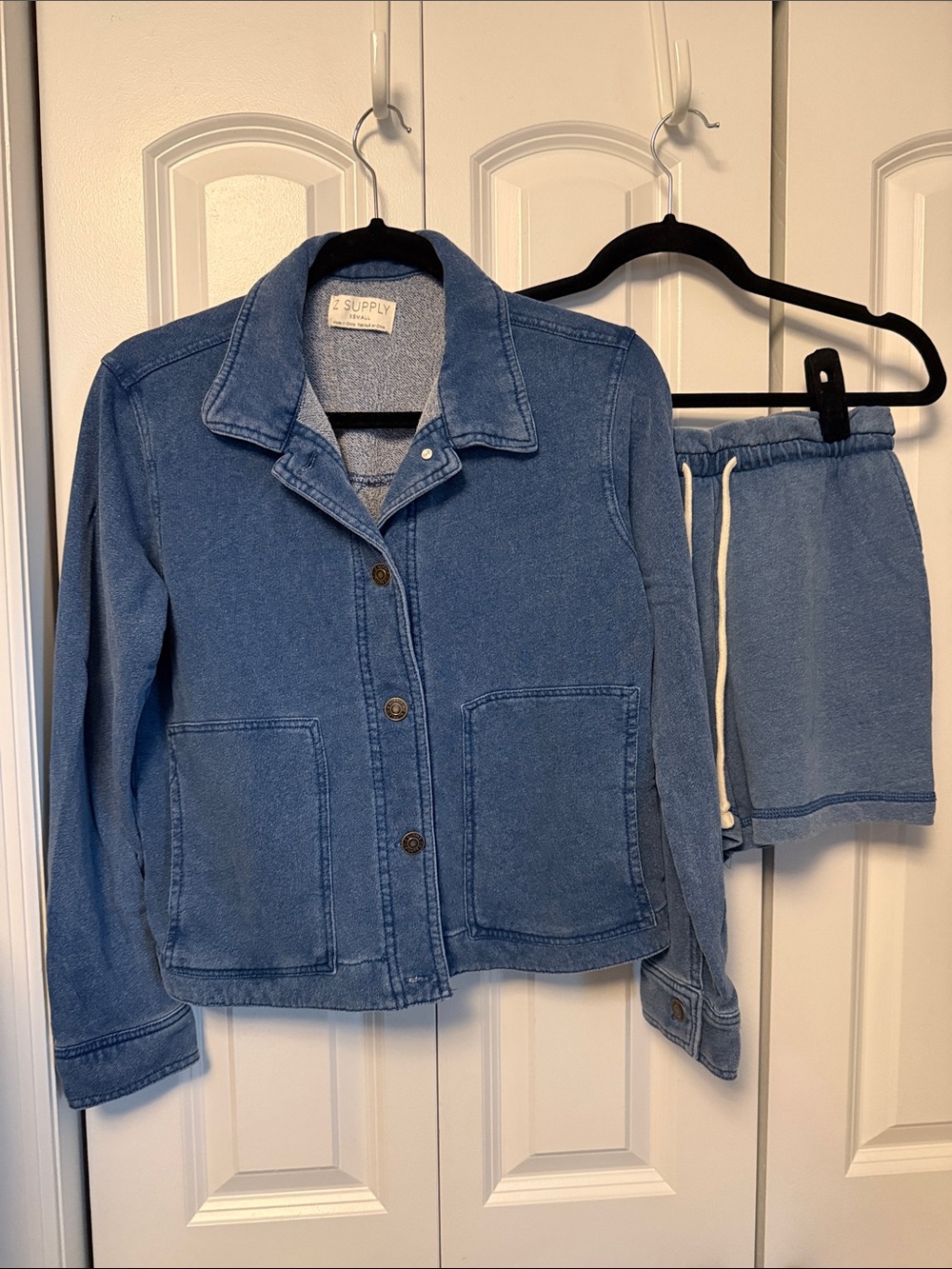 Z Supply 2-Piece Cotton Terry 2-Piece Set Indigo Jacket w/ Shorts X-Small